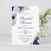 Invitation Elégante couleur bleu Boho Fête des mariées floral (Debout devant)