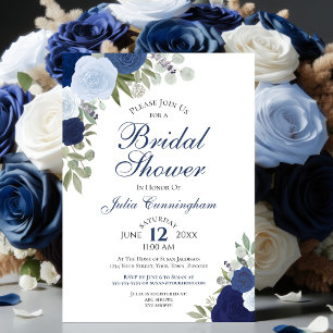 Invitation Elégante couleur bleu Boho Fête des mariées floral