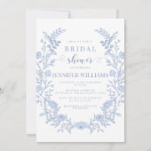 Invitation Elégante couleur bleu clair floral Douche nuptiale (Devant)