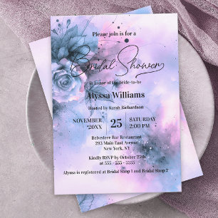 Invitation Elégante couleur bleu violet Rose Fête des mariées