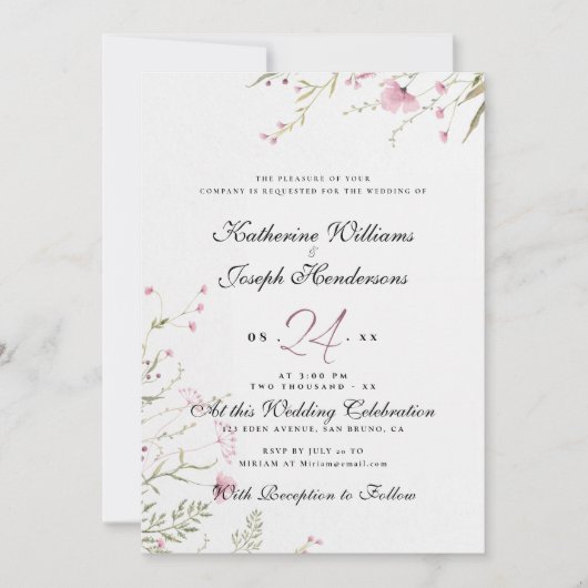 INVITATION ELÉGANTE COULEUR D'EAU FLORALE ABSTRAIT RSVP & MAR (Devant)