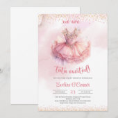 Invitation Elégante couleur d'eau rose et or tutu robe (Devant / Derrière)