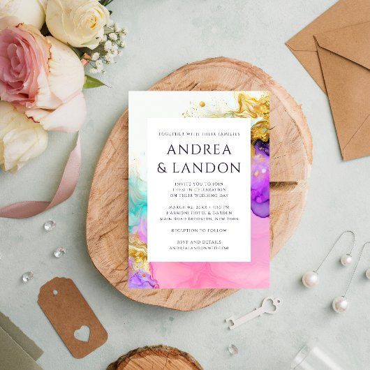 Invitation Elégante couleur d'encre couleur Mariage Abstrait