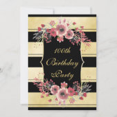 Invitation Elégante couleur dorée de l'Aquarelle florale 100e (Devant)