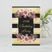 Invitation Elégante couleur dorée de l'Aquarelle florale 100e (Debout devant)