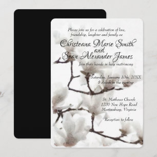 Invitation Elégante couleur florale de Magnolia noir et blanc