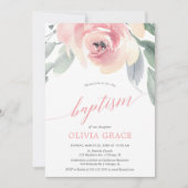 Invitation Elégante couleur florale rose vif fille baptisée (Devant)