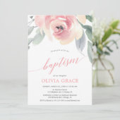 Invitation Elégante couleur florale rose vif fille baptisée (Debout devant)