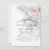 Invitation Elégante couleur gris Aquarelle rose Roses Barefoo (Devant)