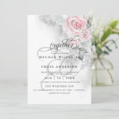 Invitation Elégante couleur gris Aquarelle rose Roses Barefoo (Debout devant)