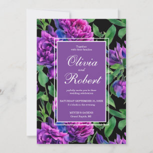 Invitation Élégante couleur magenta violet fleurs