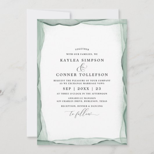 Invitation Elégante couleur Mariage Abstrait Sage Vert (Devant)