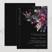 Invitation Elégante couleur noire gothique Mariage floral (Devant / Derrière)