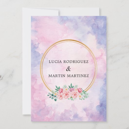 Invitation Elégante couleur or floral pourpre Aquarelle Nuest (Dos)