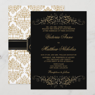 Invitation Élégante couleur or flourish et damas