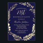 Invitation Elégante couleur or marine 21e anniversaire<br><div class="desc">Plus jolies invitations d'anniversaire dans le Little Bayleigh Store!</div>