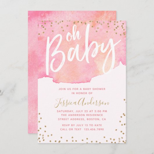 Invitation Elégante couleur rose de script | Baby shower fill (Devant / Derrière)