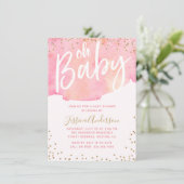 Invitation Elégante couleur rose de script | Baby shower fill (Debout devant)