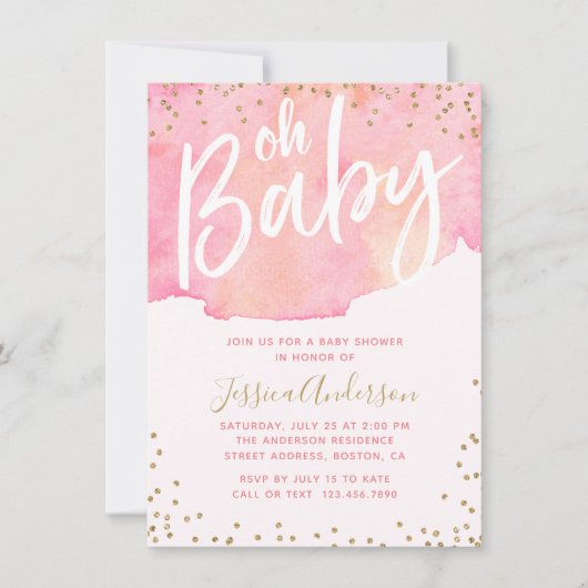 Invitation Elégante couleur rose de script | Baby shower fill (Devant)