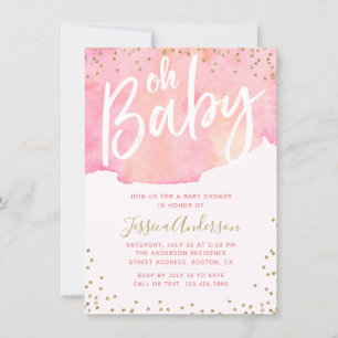 Invitation Elégante couleur rose de script   Baby shower fill