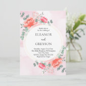 Invitation Elégante couleur rose pâle fleurs mariage (Debout devant)