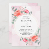 Invitation Elégante couleur rose pâle fleurs mariage (Devant / Derrière)