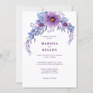 Invitation Elégante couleur violet budget Mariage floral