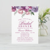 Invitation Elégante couleur violet Fête des mariées florale (Debout devant)