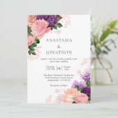 Invitation Elégante couleur violet Mariage floral (Debout devant)