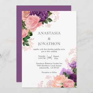 Invitation Elégante couleur violet Mariage floral