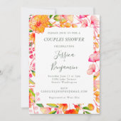 Invitation Elégante Couples Botaniques Rose Orange Douche (Devant)