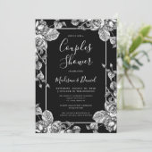 Invitation Elégante Couples Floral Blanc Noir Douche (Debout devant)