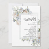 Invitation Elégante Couples Floral Bleu Dusty Douche (Devant)