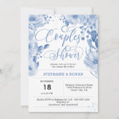 Invitation Elégante Couples Floral Bleu Dusty Douche (Devant)