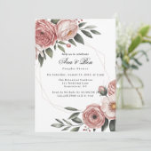 Invitation Elégante Couples Florales Peintes rose-Bleu Douche (Debout devant)