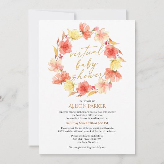 Invitation Elégante courge Florale or Script Aquarelle (Devant)