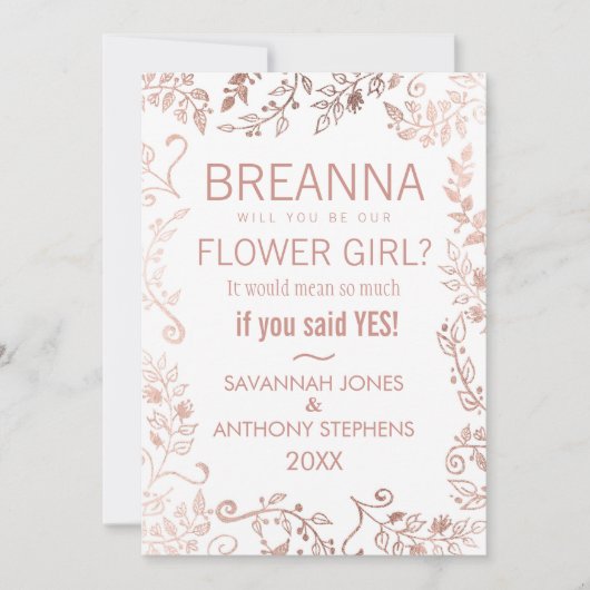 Invitation Élégante Couronne de Fleurs Fille d'Honneur en Ros (Devant)