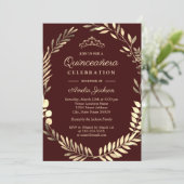 Invitation Elégante couronne d'or de Bourgogne Quinceanera (Debout devant)