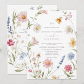 Invitation Élégante couronne florale | Mariage Rsvp Code Qr (Devant / Derrière)