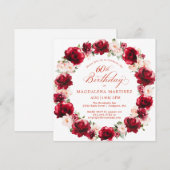Invitation Élégante couronne florale rose rouge 60e anniversa (Devant / Derrière)