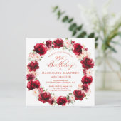Invitation Élégante couronne florale rose rouge 95e anniversa (Debout devant)