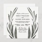 Invitation Élégante couronne Mariage noir & blanc simple feui (Devant / Derrière)