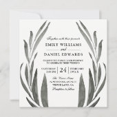 Invitation Élégante couronne Mariage noir & blanc simple feui (Devant)