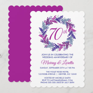Invitation Élégante couronne rose 70e anniversaire de Mariage