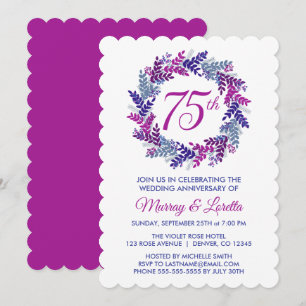 Invitation Élégante couronne rose 75e anniversaire du Mariage