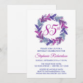 Invitation Élégante couronne rose et pourpre 85e anniversaire (Devant / Derrière)