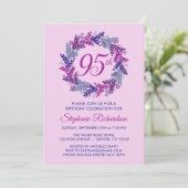 Invitation Élégante couronne rose et pourpre 95e anniversaire (Debout devant)