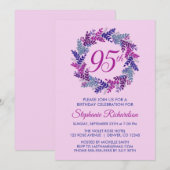 Invitation Élégante couronne rose et pourpre 95e anniversaire (Devant / Derrière)