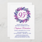 Invitation Élégante couronne rose et pourpre 95e anniversaire (Devant / Derrière)