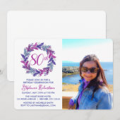 Invitation Élégante couronne rose pourpre 80e fête d'annivers (Devant / Derrière)